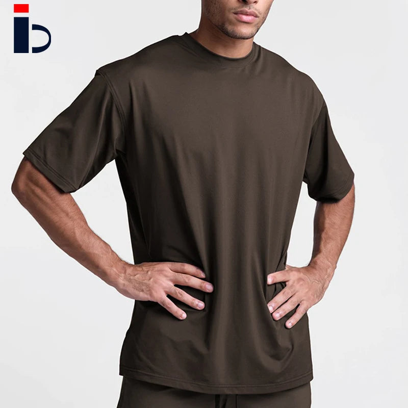 Men's Solid Breathable Cotton Polyester T-Shirt Oversize Fit Loose Short Sleeves Embroidery Quick Dry Knitted Fabric Logo Print