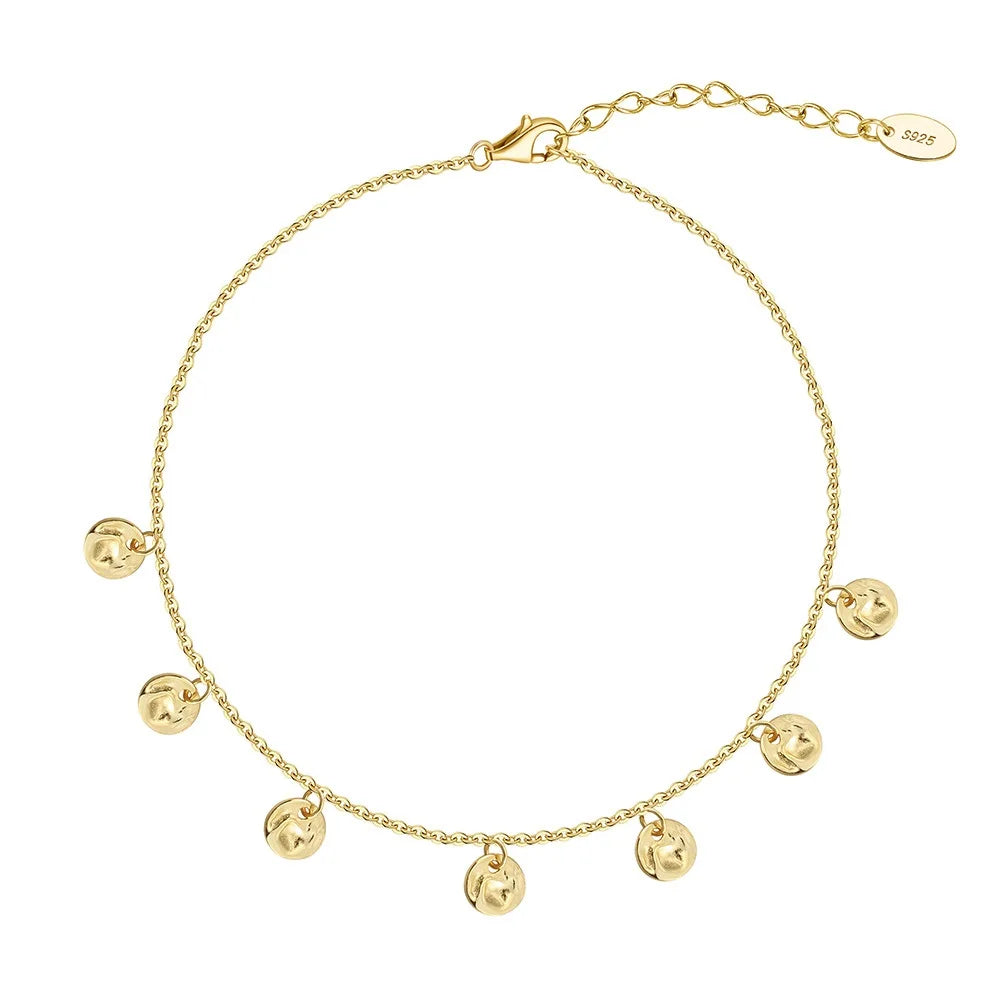 ACME  Stylish Elegant and Luxurious Bracelet Tassel Round Charm Gold 925 Sterling Silver Anklet for Women Summer Jewelry