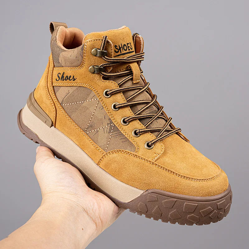 Fashion Men's Cowhide Suede Retro High-Top Casual Boots Custom Genuine Leather Sporty Anti-Slip Design for Spring Winter Walking