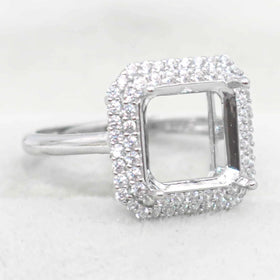 Sterling Silver 10*10mm Semi Mount Ring Square Shape Empty Frame Blank Claw Setting S925 Base Without Center Stone for Inlay DIY