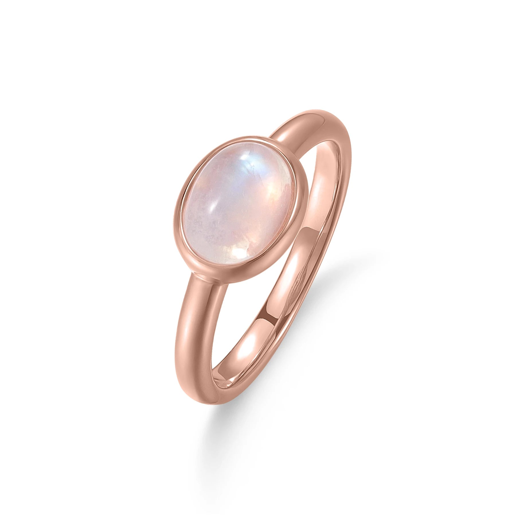 Abiding Wholesale Price Fine Jewelry Engravable Rose Gold Plated 925 Sterling Silver Bezel Milky Blue Moonstone Engagement Ring