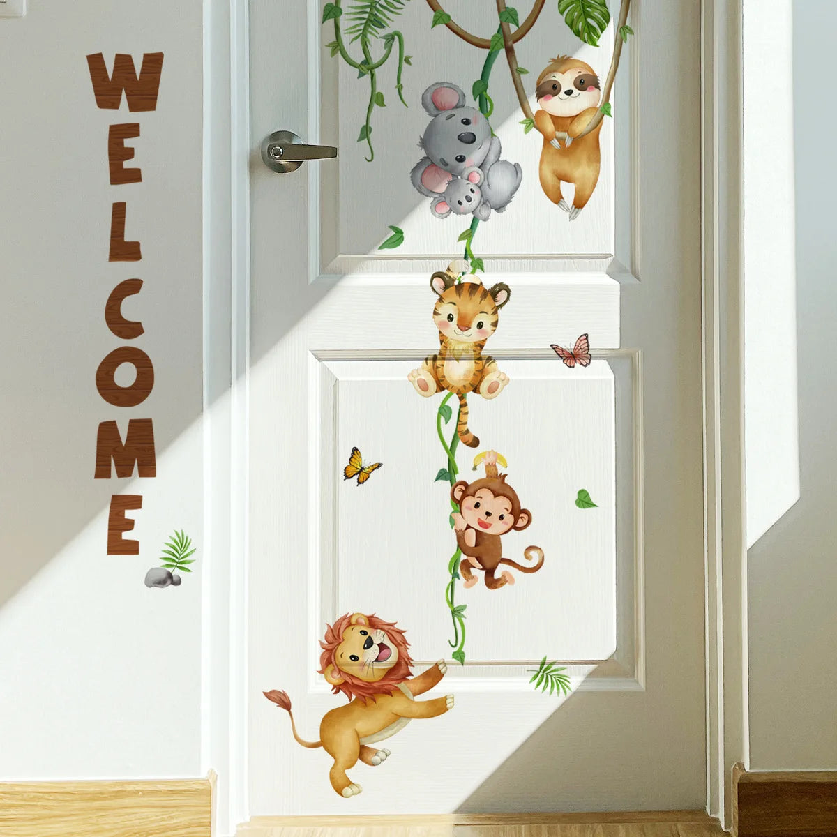 WELCOME English Slogan Wall Sticker Cartoon Cute lion Koala Living Room Background Decoration Wallpaper Stickers