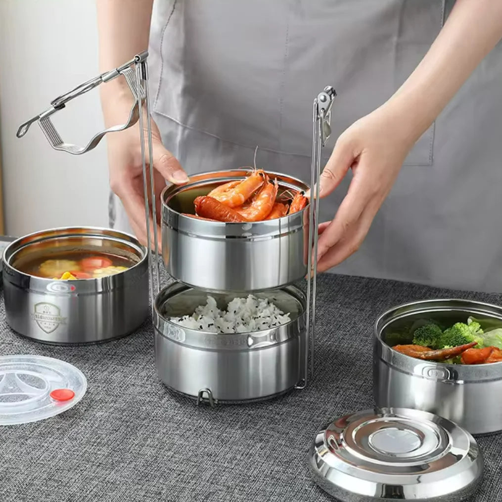 Zhenneng Food Grade Insulated Stainless Steel 304 Multi-layer Round Tiffin Lunch Box Portable with Lid for Student Kids