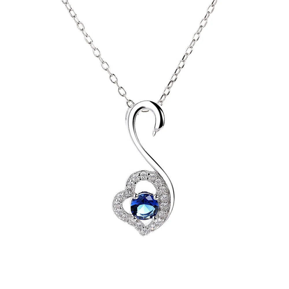 Sterling Silver 925 Jewelry Fashion Crystal Blue Zircon Swan Necklace Pendant for Women's Gift