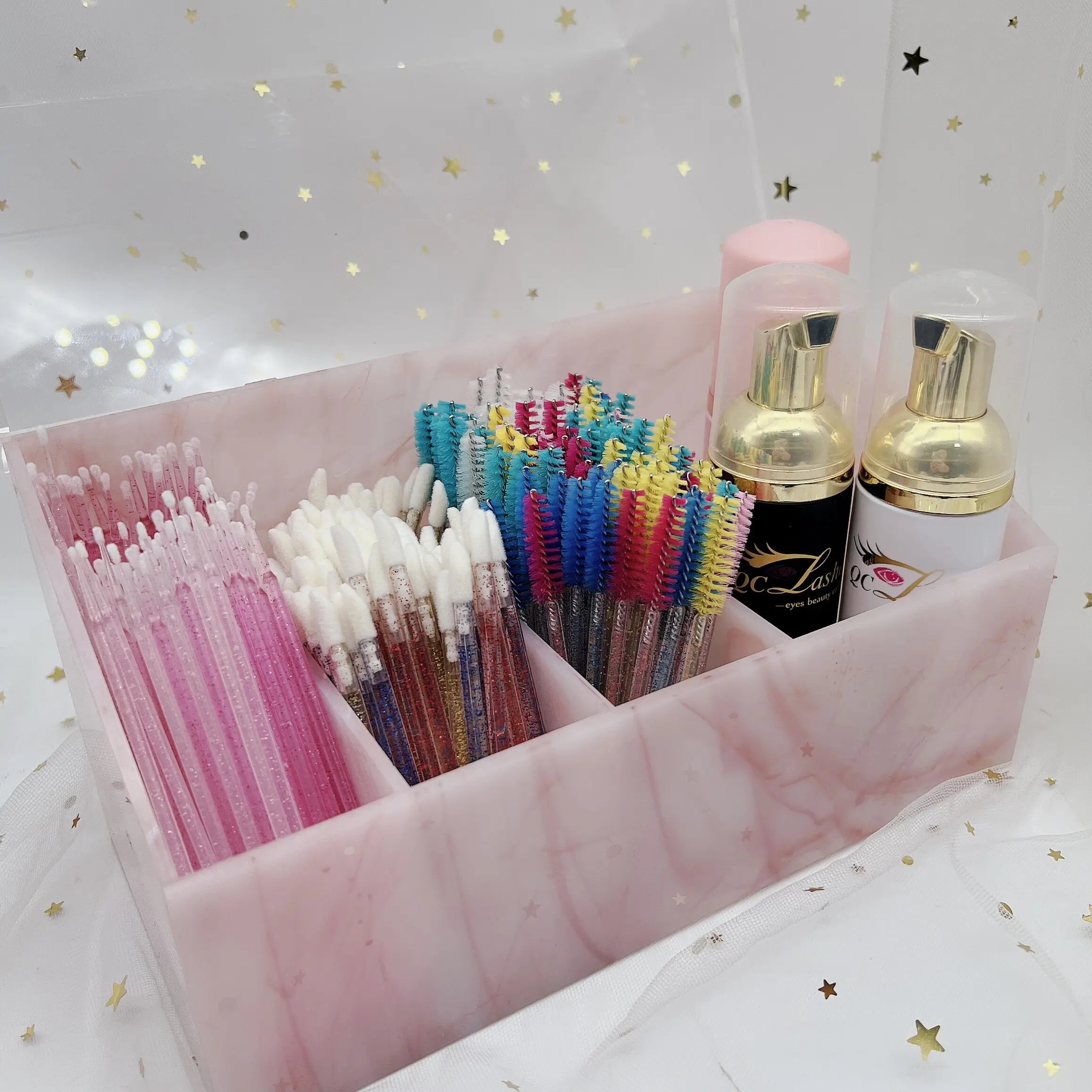 Customised Pink Marble Lash Acrylic Organiser Box Hygienic Beauty Tool for Eyelash Extension Storage Made of Plastic