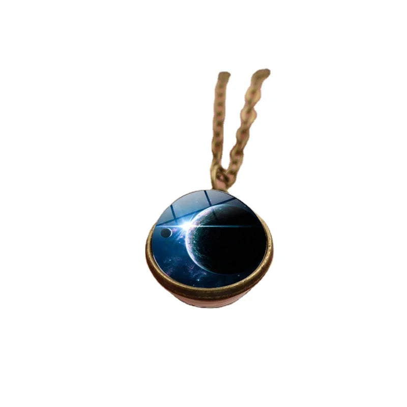 2026 Creative Gold Plated Glass Ball Galaxy Pendant Necklace Trendy Solar System Universe Planet Christian Religious Symbol