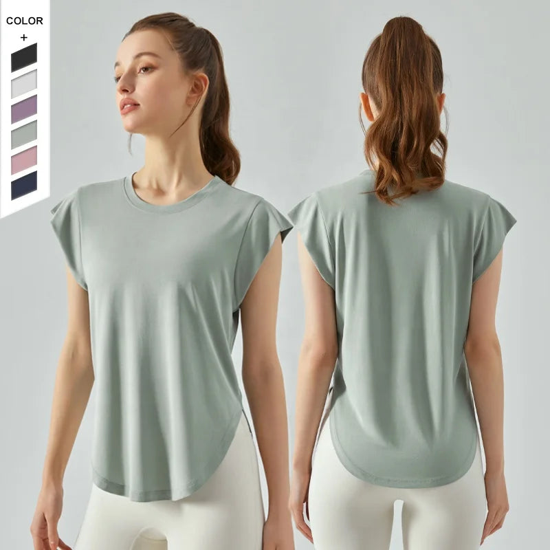 Spring/Summer Yoga Tank Top Women's Loose Slimming Yoga Tracksuit Running Training Sports Short Sleeve Fitness T-shirt