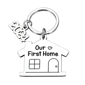 2024 Our First Home Relocation Souvenir Metal Stainless Steel House Pendant Keychain Charm Couples Housewarming Gift Keyring