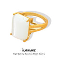Trendy Stainless Steel Ring Men's Temperament Hollow High Base Milky White Opal Inlaid Finger Accessories