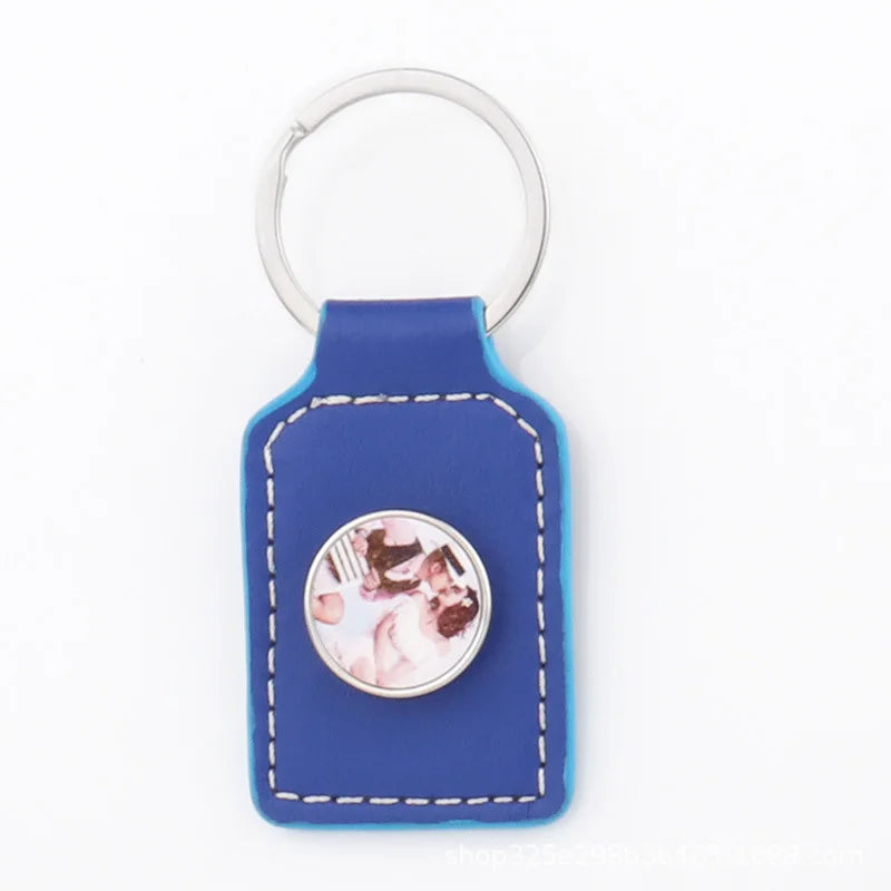 Wholesale Custom Logo PU Leather Snap Key Ring Photo Insert Digital Keychain for Corporate Branding Client Appreciation Gifts