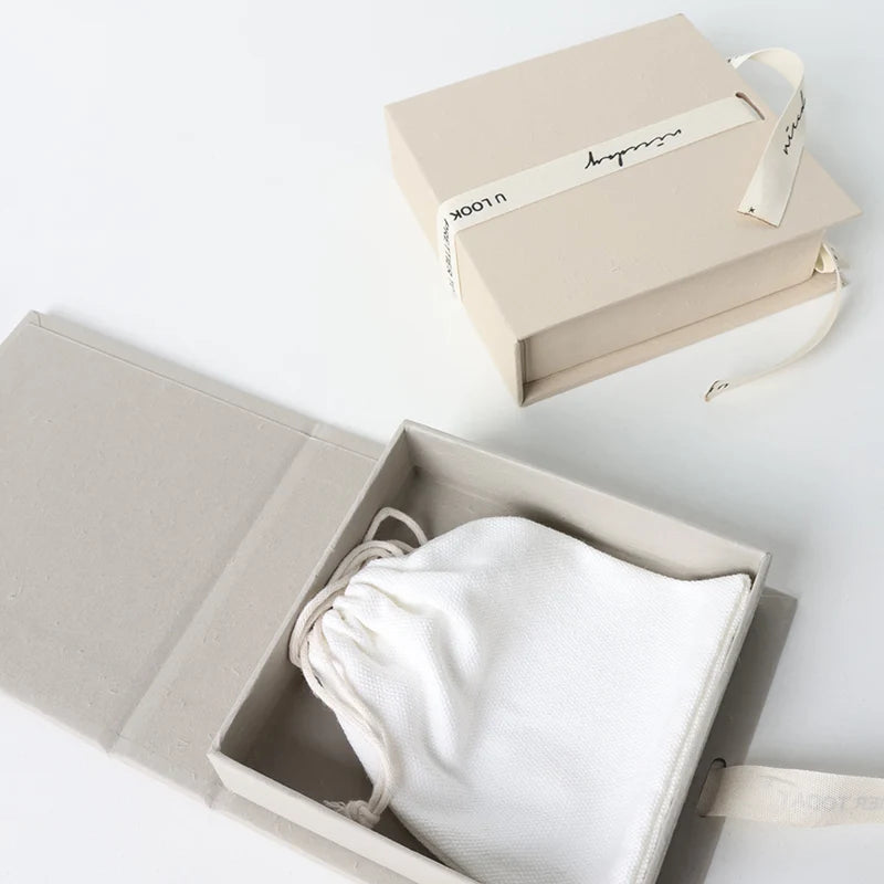 Milan Magnetic Handmade Luxury Customized Color Book Jewelry Box with Cream Beige White Ribbon Inside Pouch