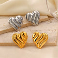 Vintage Style 18K Gold Plated Stainless Steel Statement Earrings New Big Love Heart Stud Design for Parties