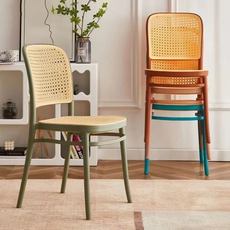 Stackable Plastic Chairs Modern Colored pink Dining Room Chairs Cafe Outdoor Furniture French Rattan Chairs
