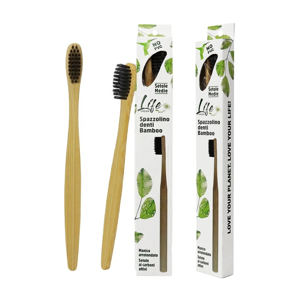 Ready to Ship Medio Ambiente Eco Friendly Cepillos De Bamboo Toothbrush Degradable Adj Private Label Bambu with Charcoal