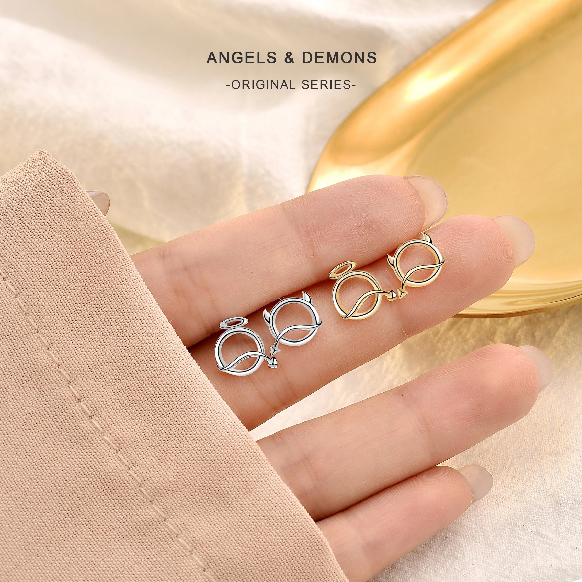 EA01 Fashion 925 Sterling Silver Angel and Devil Stud Earrings for Women Sterling Silver Asymmetric Earrings Cute Jewelry 2025