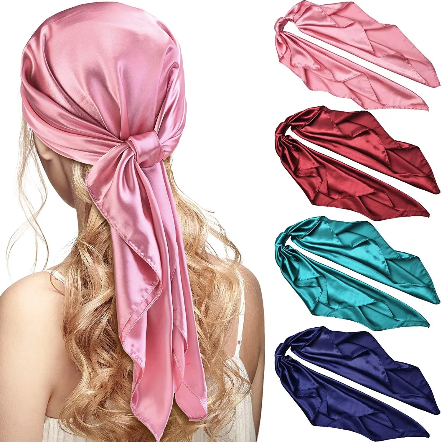 Wholesale 35"*35" Large Square Satin Bandanas Women's Solid Colors Custom Logo Soft Silk Feeling Hair Wrapping Scarves for Women