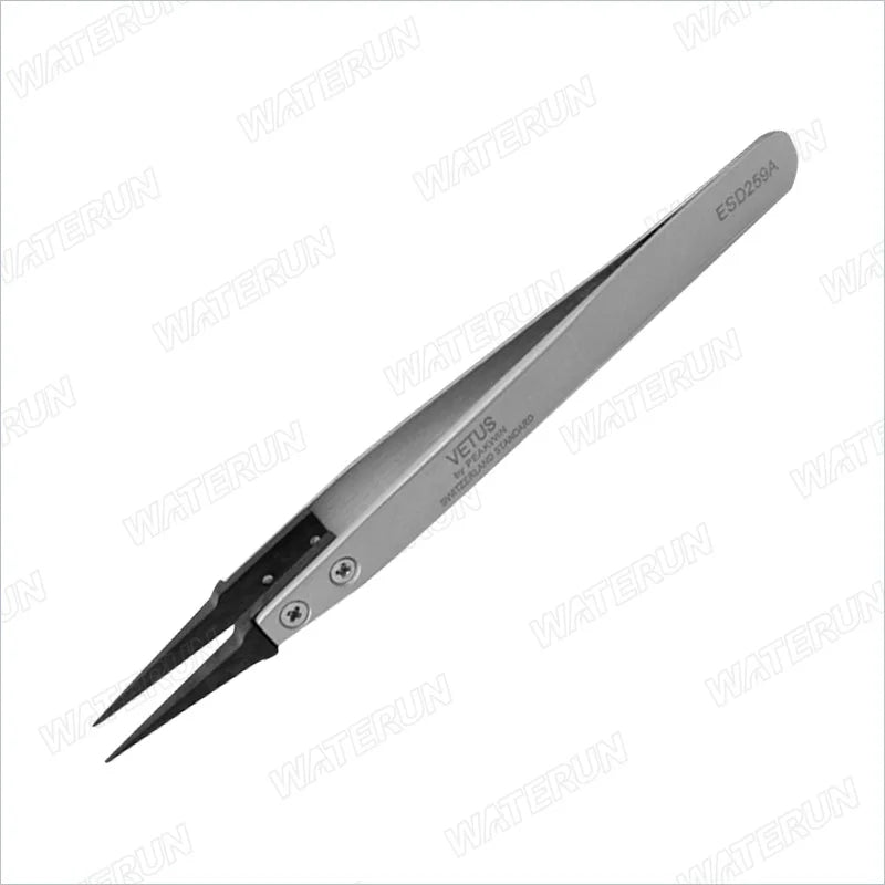 Vetus 130mm ES-D259 Antistatic Stainless Steel Tweezers with Plastic Handle DIY & Industrial Grade Eyebrow Assembly Tools