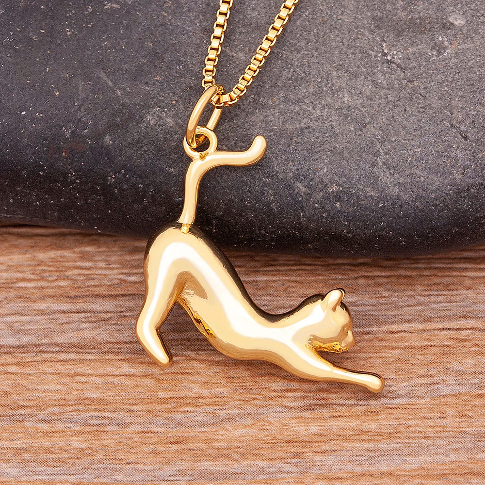 QIKU Top Quality Cat Shape Design Cute Pendant Necklace Copper Cubic Zircon Neck Chain Jewelry Gift Wholesale Price Customized