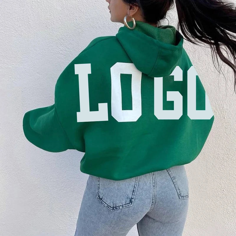F240031 Custom Women Big Letters Hoodies Screen Print Custom Logo Oversize Drop Shoulder Fleece Cotton Casual Hoodie No String