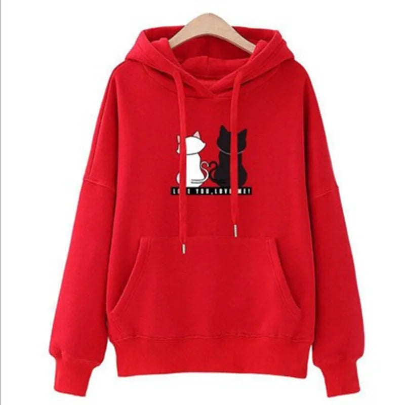 Wholesale Street Wear Lovely Cute Girl Hoodies Women Sweatshirt Autumn Long Sleeve Hoodie Cute Cat Print Women Hoodies
