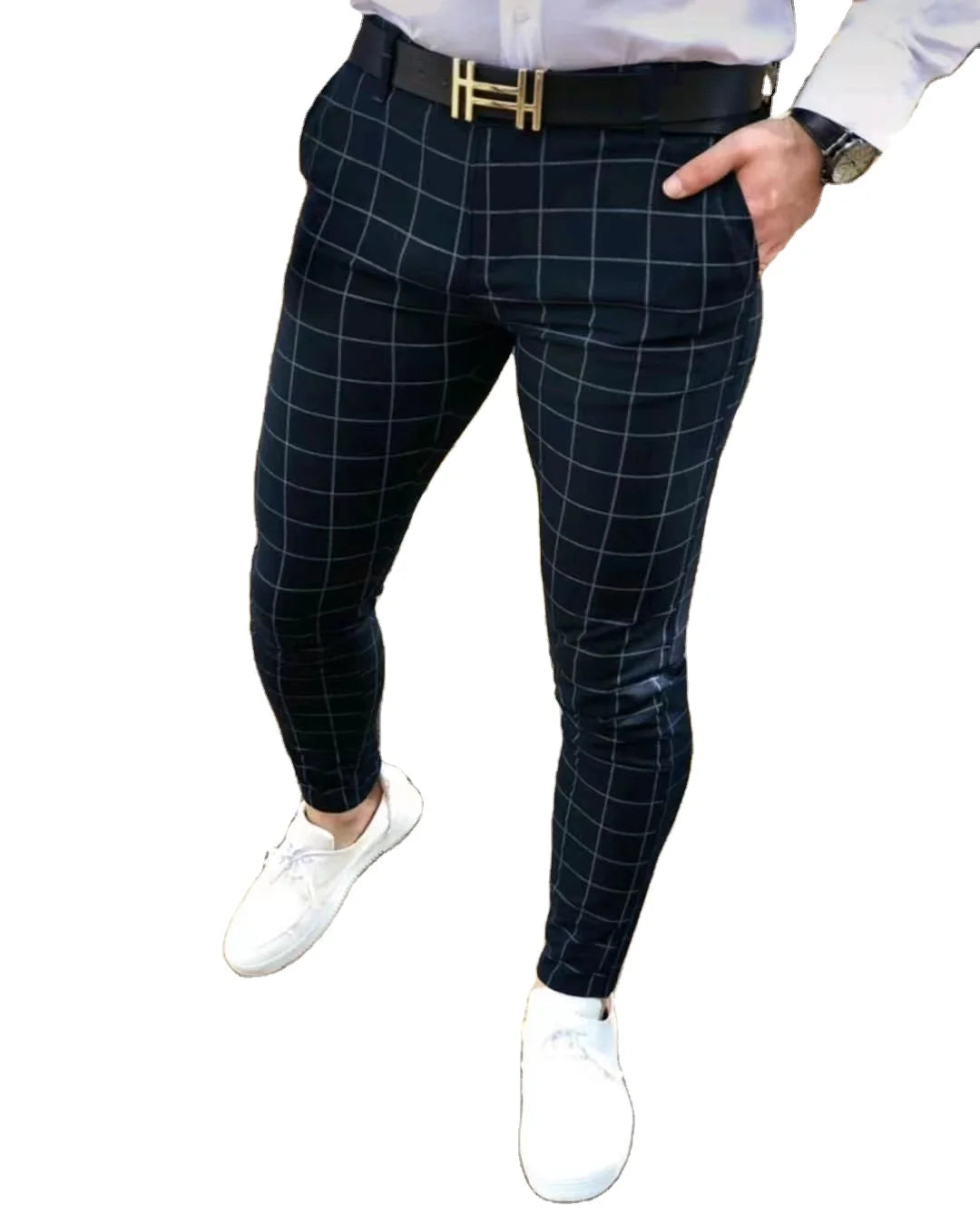 Spring Summer Leisure Pants Men's Small Feet Checkered Pants Plaid Trousers Formal Men's Pants Casual Pencil Trousers