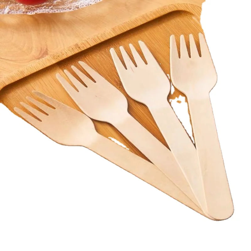 Disposable Wooden Forks Wood Sporks Wooden Silverware Utensils for Food Cake Ice Cream Dessert Eating Parties Camping Wedding