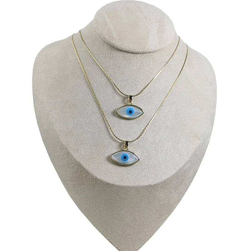 New Girl Jewelry Simple Evil Eye Necklace Plated 18K Gold Mother of Pearl Charm Pendant Women