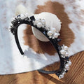 Popular Women Girl Kids Fashionable Hair Accessories Metal Pearl Flower Double Layer Headband with Clip Accessories Women