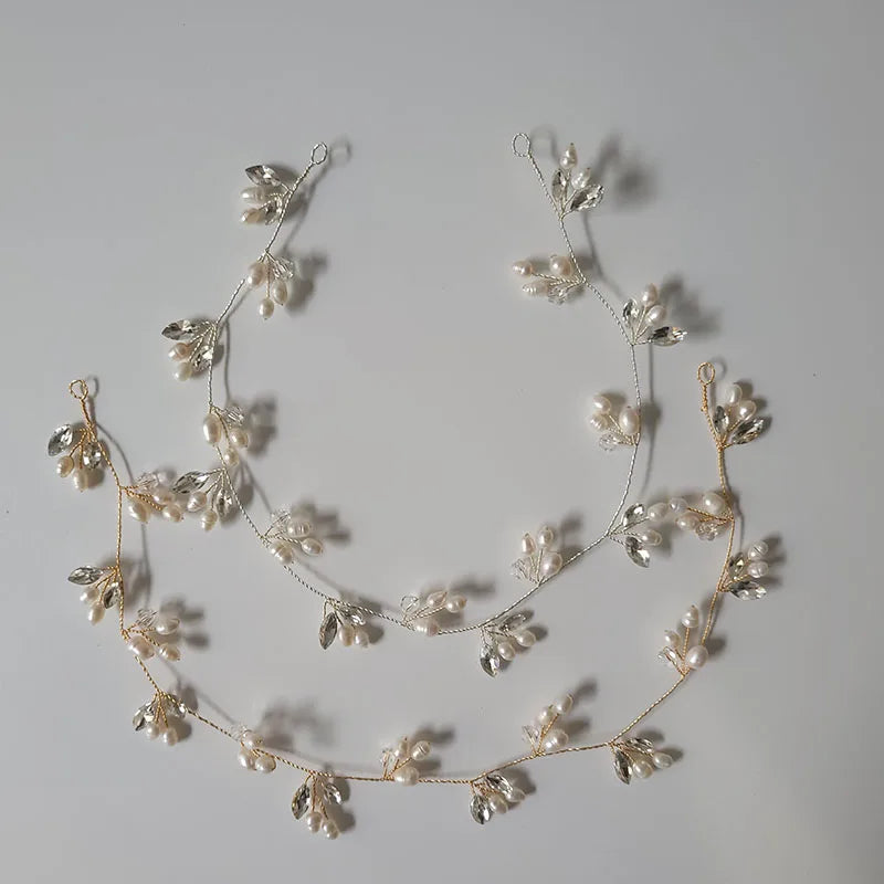 SLBRIDAL Handmade Crystal Rhinestones Freshwater Pearls Alloy Flower Bridal Headband Wedding Hair Accessories Women Hair Jewelry