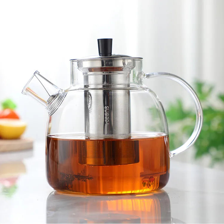 Glass Teapot BPA Free High Borosilicate Handmade Clear Transparent Classic Food Grade Stainless Steel Infuser Candle Warmer