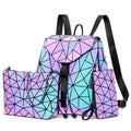 LOVEVOOK Custom Holographic Reflective Bag Wallet Clutch Set Geometric Luminous Purses and Handbags Geometric Women Backpacks