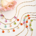 Cute Stainless Steel 18K Gold Plated Minimalist Link Chain Necklace Trendy Stackable Beads Flower Charm Jewelry