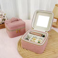 Modern Portable Makeup Velvet Box Square Ring Earrings and Necklace Organizer with Lipstick for Travel