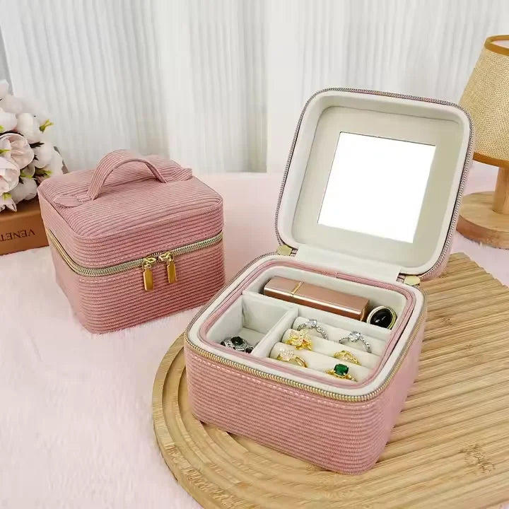 Modern Portable Makeup Velvet Box Square Ring Earrings and Necklace Organizer with Lipstick for Travel