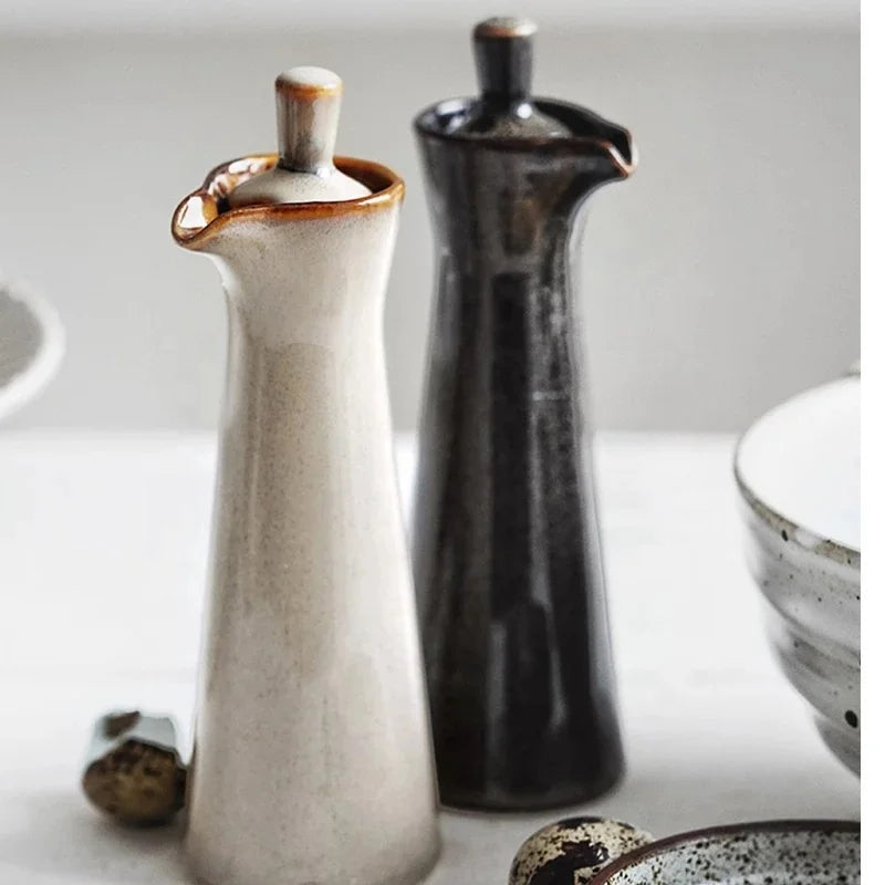 Dispenser Oil Ceramic Vinegar Bottle Sauce Olive Condiment Jar Container Pot Ponzu Soy Cruet Seasoning Decanter Holder Box
