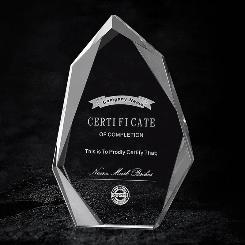 High Quality K9 Crystal Iceberg Shape Crystal Glass Trophy Award Plaque for Competition Souvenir