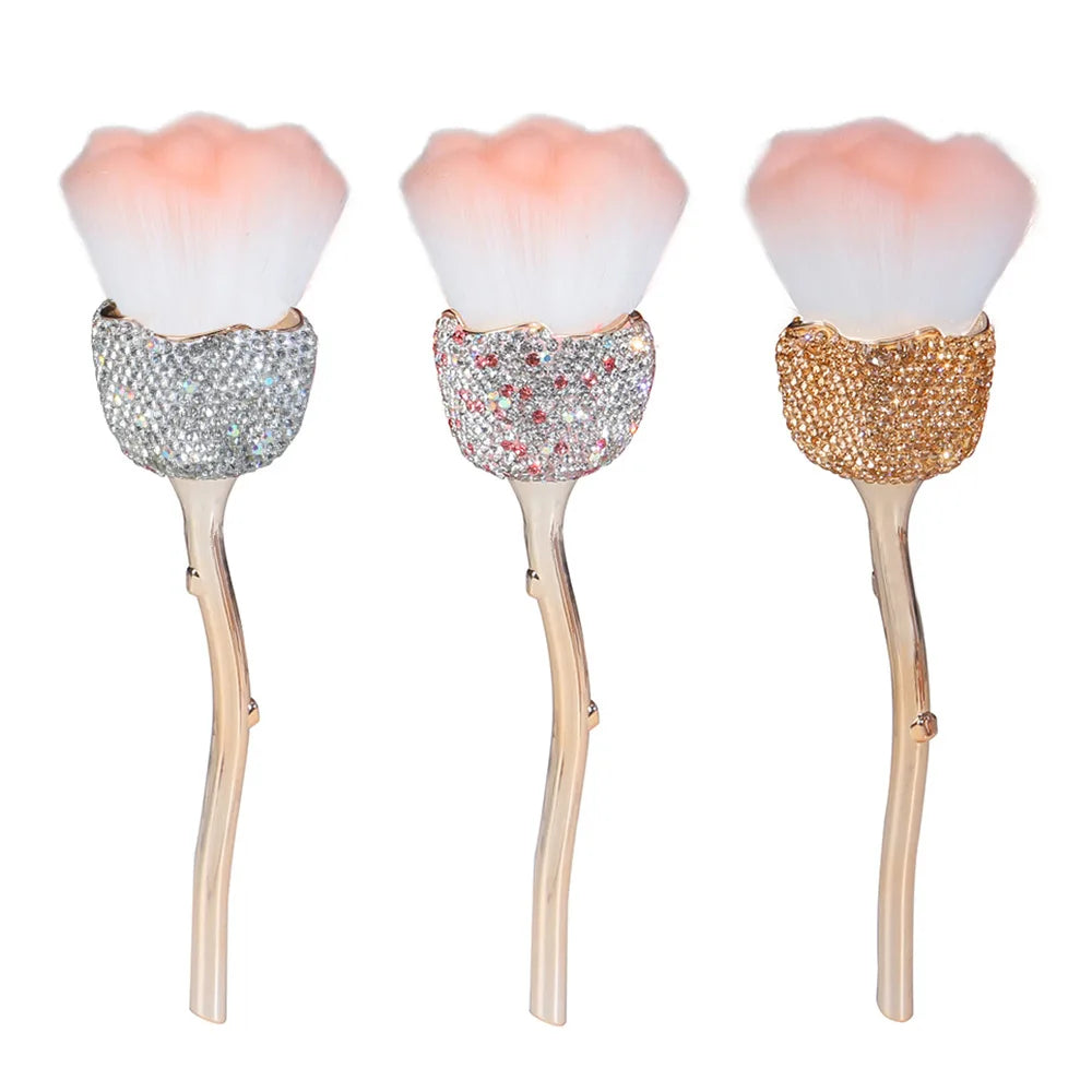 High-End Diamond-Studded Rose-Shaped Makeup Brush Dust Clean Small Waist New Loose Powder Large Blush Manufacturer Wholesale