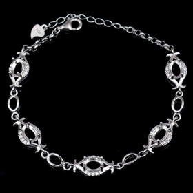 Sterling Silver 5*7mm Semi Mount Bracelet Empty Support Blank Claw Setting S925 Base Holder Without Center Stone for Inlay DIY