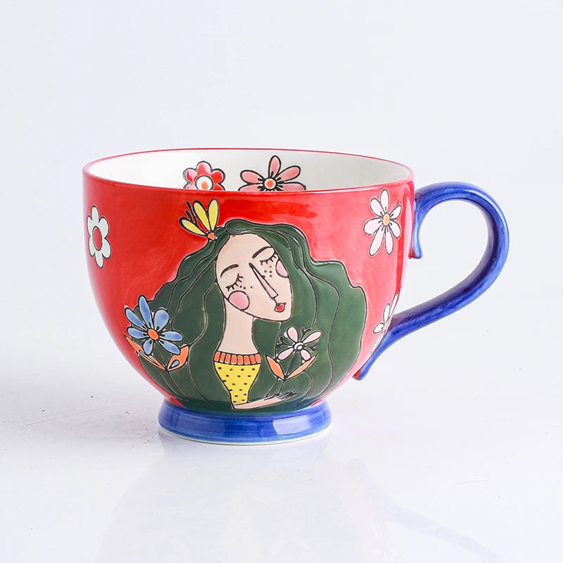 Factory  in Stock  450ml  Queen and Christmas Snowman Breakfast Cup Hand-Painted Coffee Mug Ceramic Tea Milk Mugs
