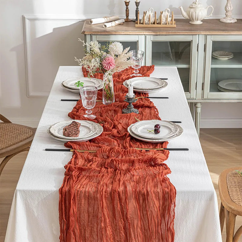 Custom Gauze Table Runner Wrinkled Design Soft Gauze Cheesecloth Table Runner for Wedding