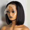 Replaceable Block Bob Wig Detachable 13x4 Transparent Lace Front Glueless Human Hair Short Zipper Wigs for Black Women