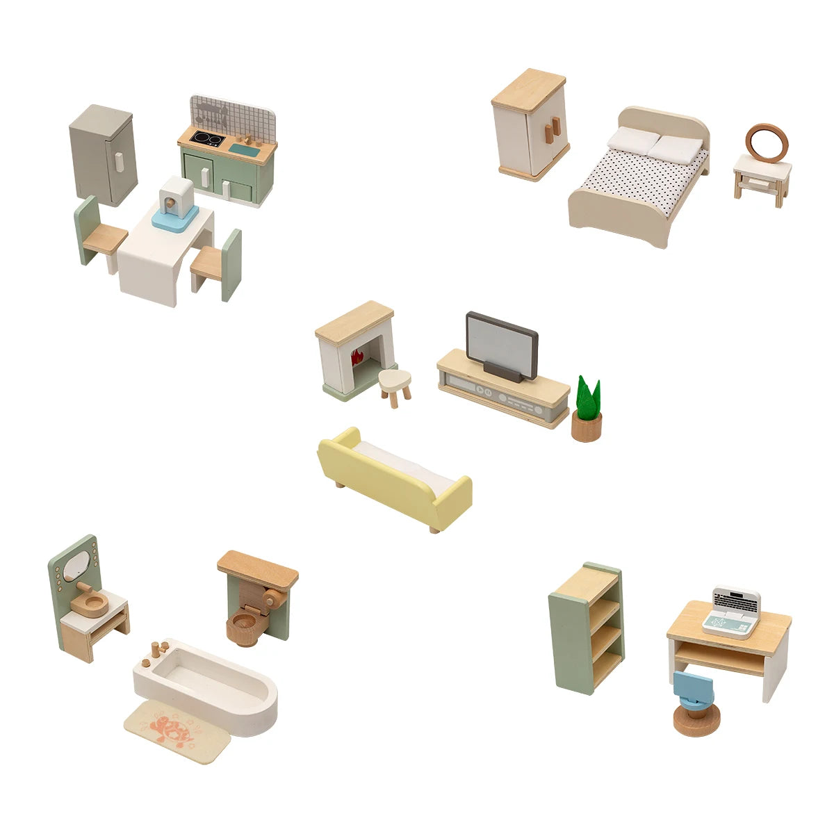 Attractive Design Wooden Pretend Play Toys Small Furniture Set Kids Role Playing Toy Montessori Dollhouse Simulation Fun
