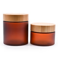 Empty Food Grade Body Scrub Butter Cosmetic Container Frosted Transparent Amber PET Plastic Bamboo Lid Cream Jar 250ml