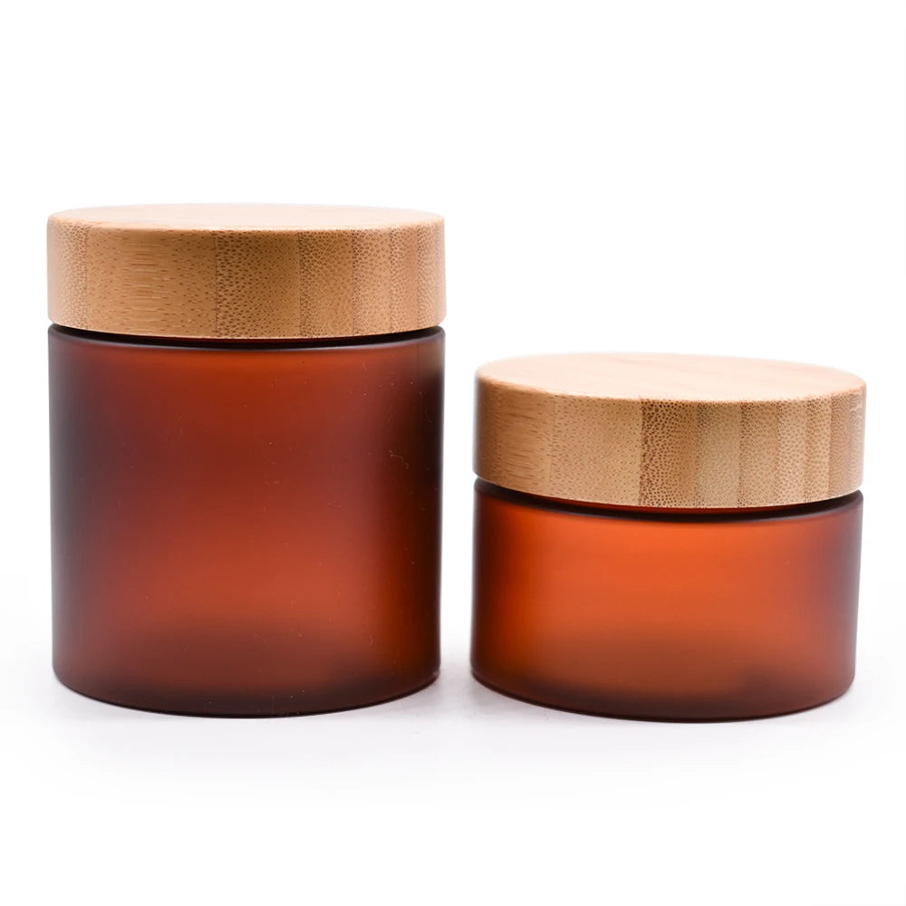 Empty Food Grade Body Scrub Butter Cosmetic Container Frosted Transparent Amber PET Plastic Bamboo Lid Cream Jar 250ml