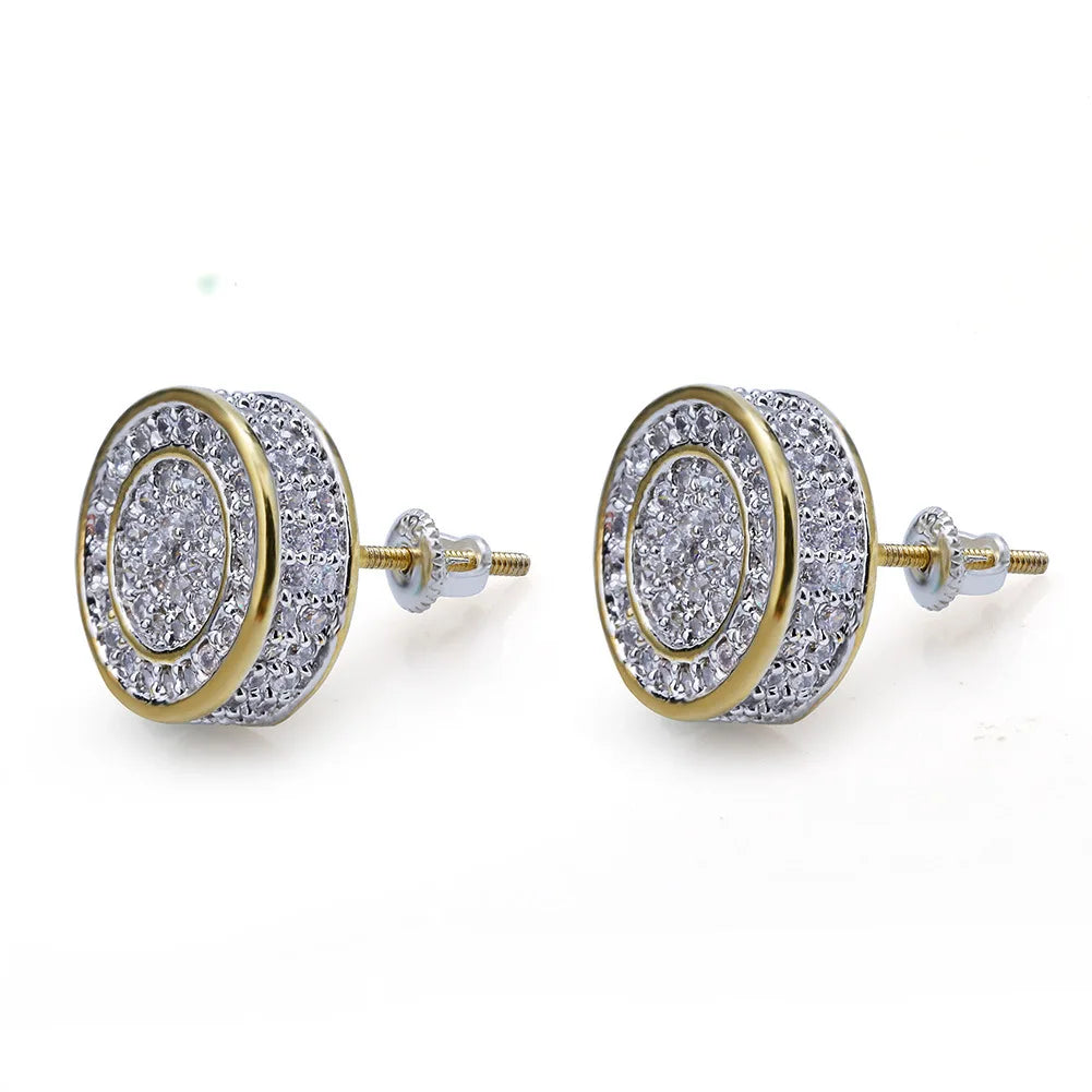 Retro Trendy Earrings for Men in Hip-hop Rap Round Compass with Zircon Inlaid Earrings