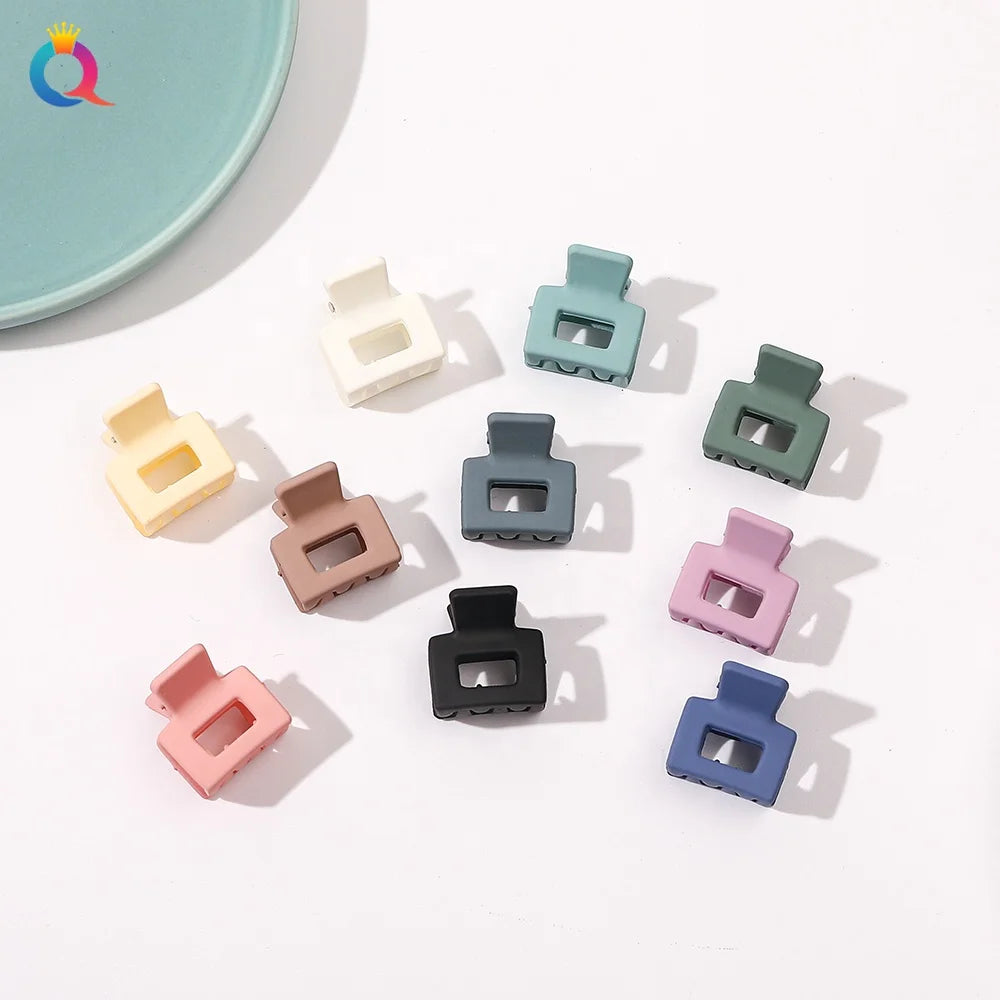 QIYUE square Shape Hair Claw Matte Mini Size Hair Claw Clip Solid Color Hair Accessory