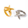 18k Gold Stainless Steel Smooth Starfish Female Waterproof Gold Silver Ring Jewelry