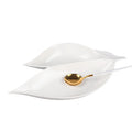 Custom Restaurant Tableware 14 Inch White Ceramic Elegant Leaf Shape Fruit Serving Dish for Decor