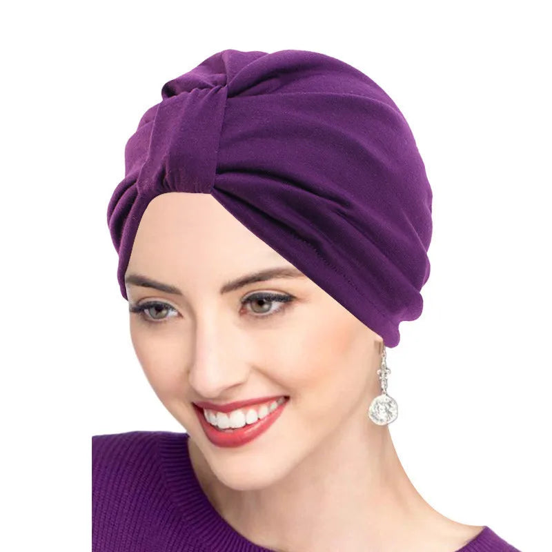 GTOP Wholesale Comfortable Solid Color Double Layer Knot Style Cotton Chemo Sleep Caps With Satin Lining Knot Turban for Women