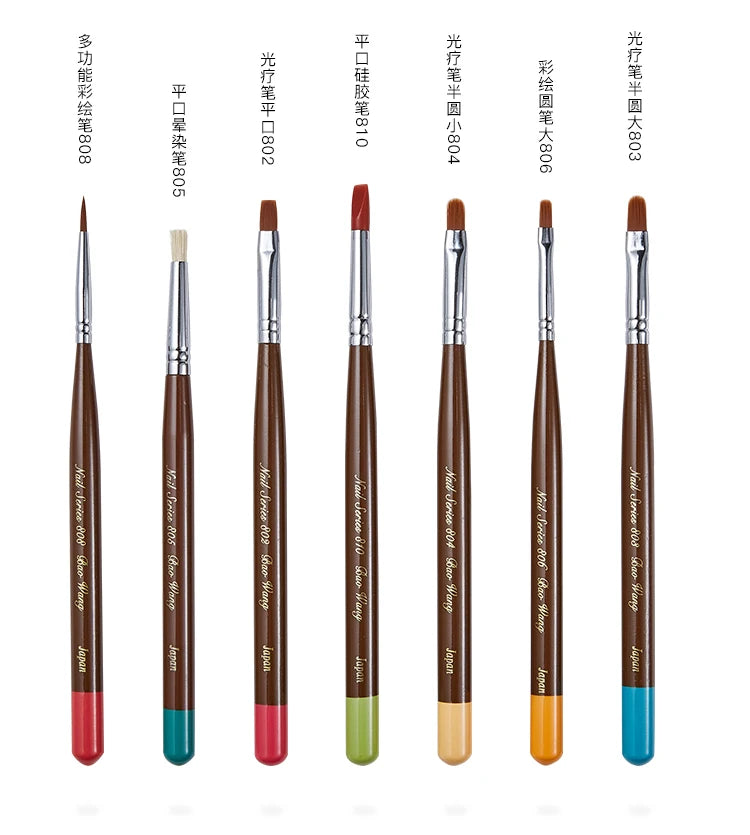 Professional OEM Cocoa Series Brown Wood Handle Nylon Hair Liner Fan Shaped Gradient PEBEO Nail Art Brush Wholesale